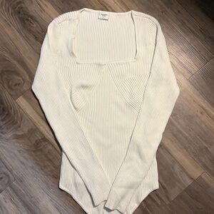Abercrombie & Fitch Cream Ribbed Square-Neck Sweater Bodysuit